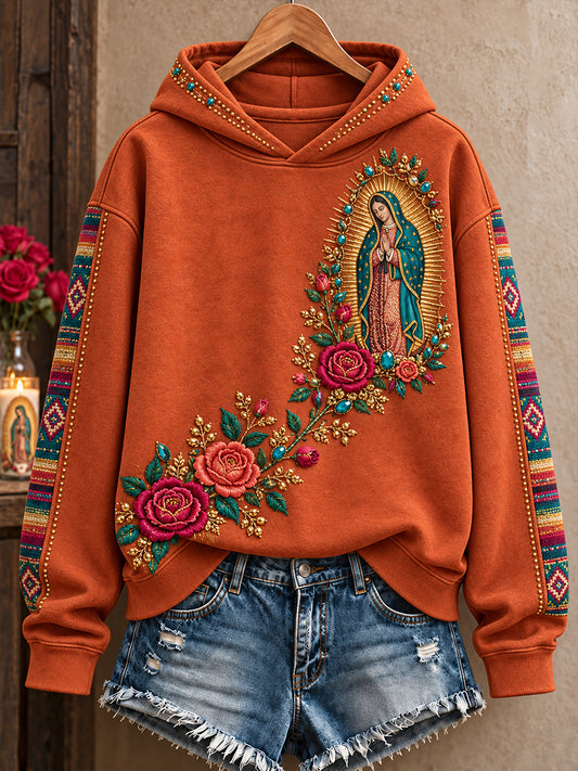Sudadera con capucha estampada para amantes de la fe, Día de Nuestra Señora de Guadalupe, diseño para mujeres