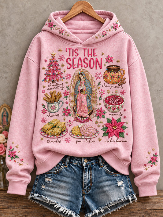 Sudadera con capucha estampada con diseño navideño de México para mujer
