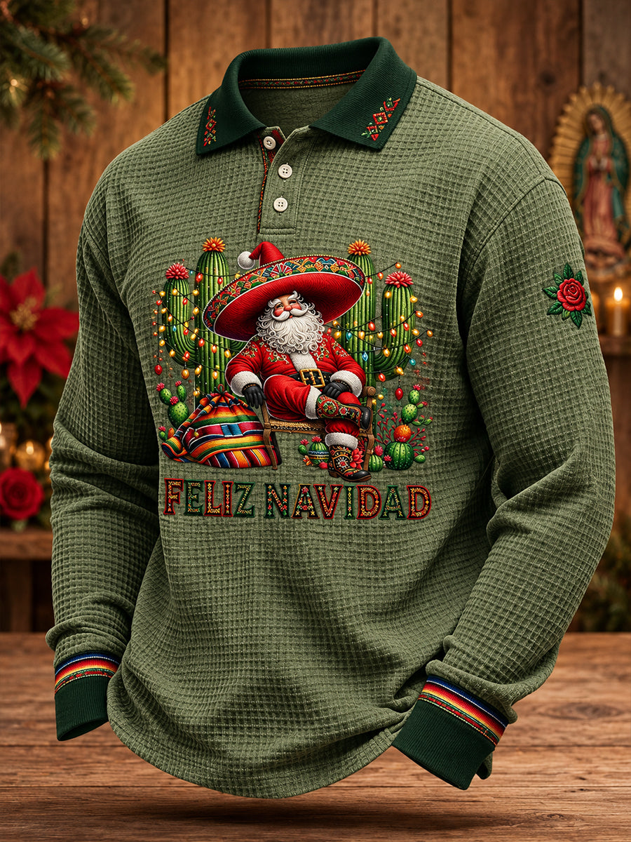 Arte de la Navidad de México de los hombres Impreso Waffle Casual Tops