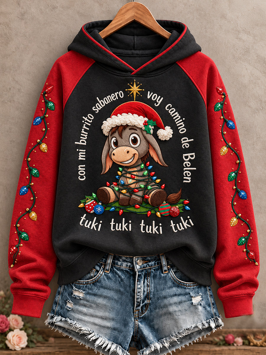 Sudadera con capucha estampada con diseño navideño de México para mujer
