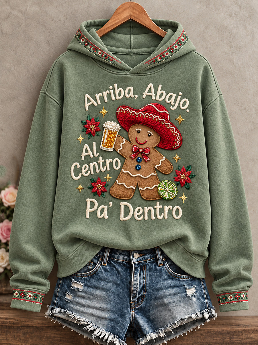 Sudadera con capucha estampada con diseño navideño de México para mujer