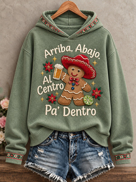 Sudadera con capucha estampada con diseño navideño de México para mujer