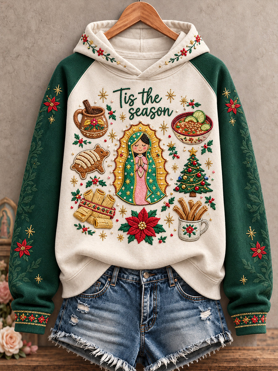 Sudadera con capucha estampada con diseño navideño de México para mujer