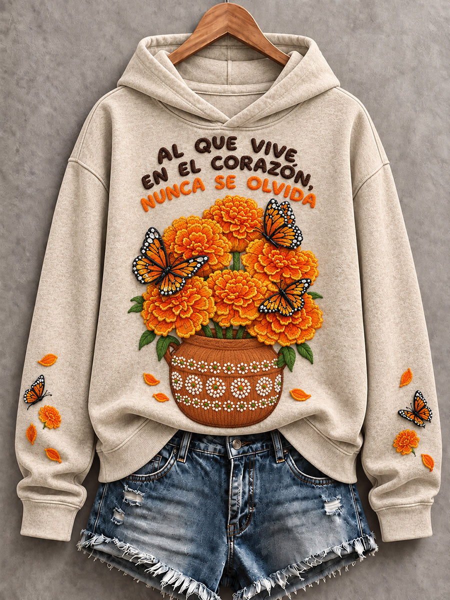 Sudadera con capucha estampada con diseño floral del Día de los Muertos mexicano para mujer