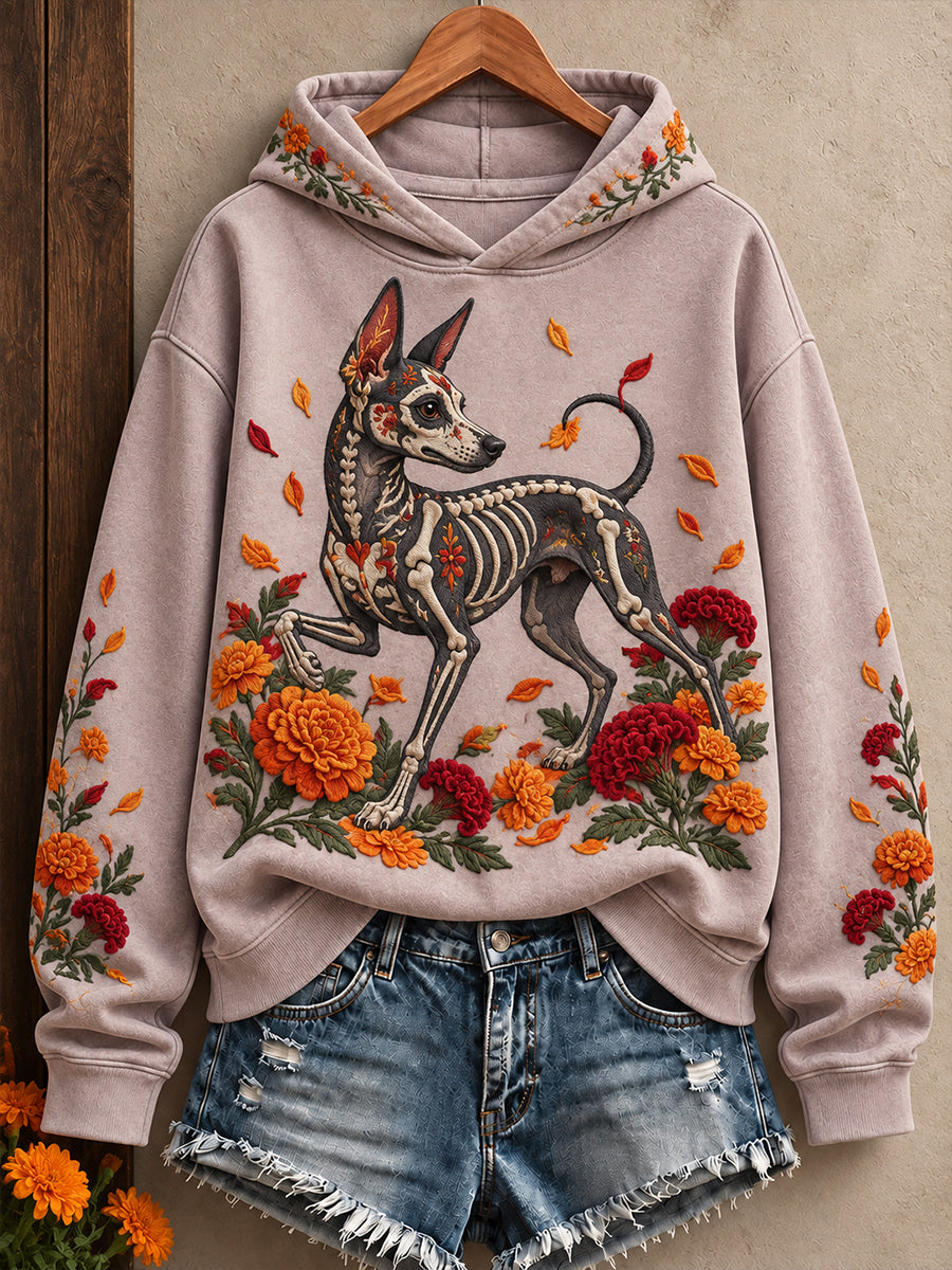 Sudadera con capucha estampada con diseño floral del Día de los Muertos mexicano para mujer