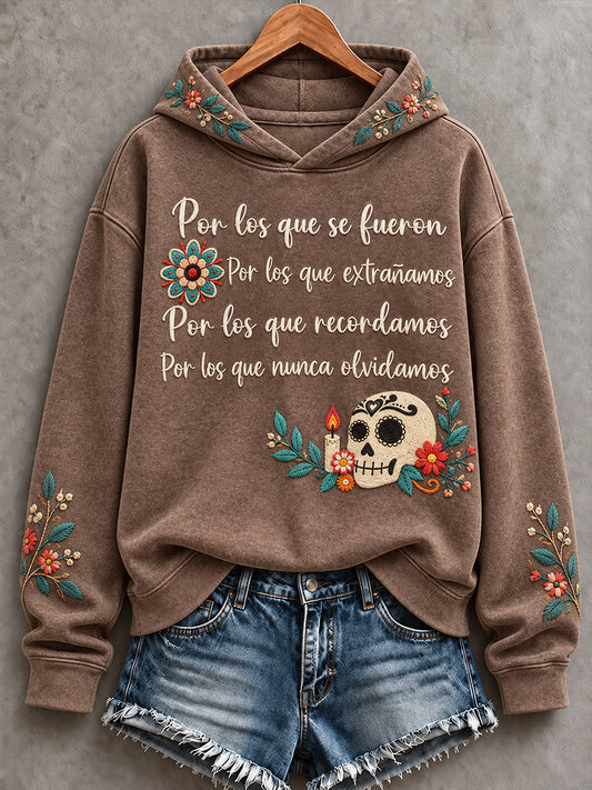 Sudadera con capucha estampada con diseño floral del Día de los Muertos mexicano para mujer