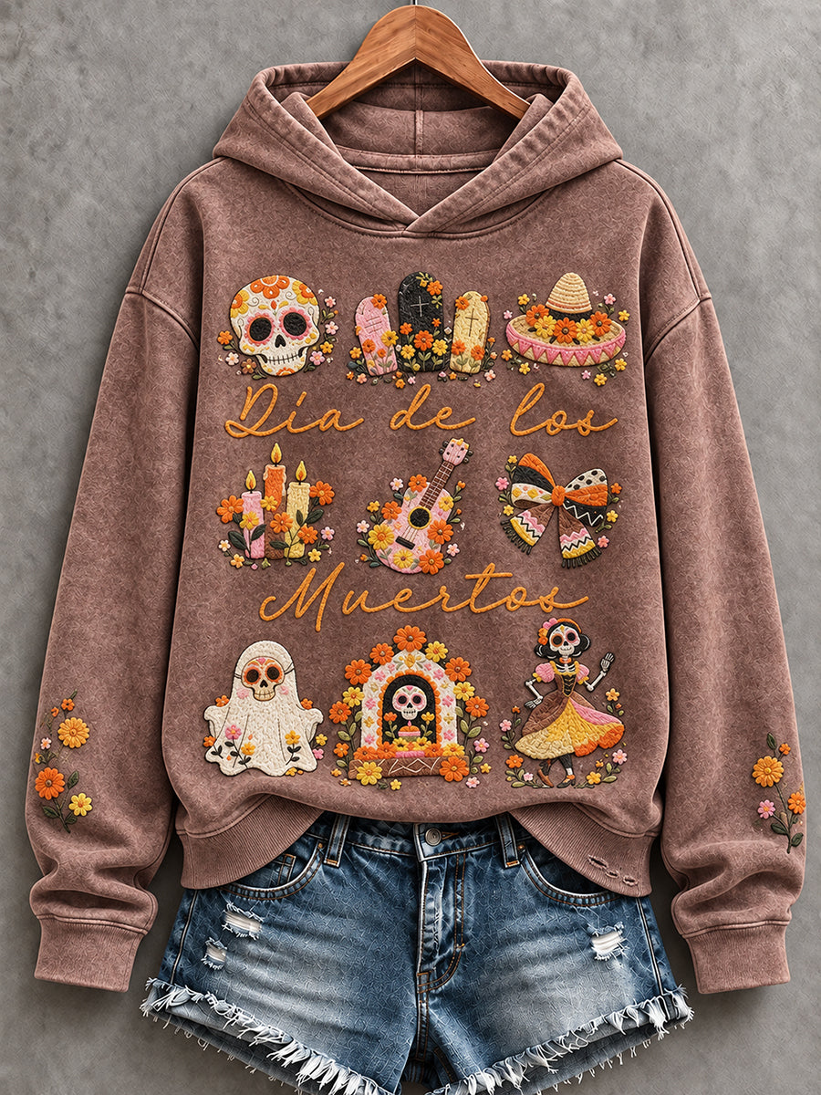 Sudadera con capucha estampada con diseño floral del Día de los Muertos mexicano para mujer