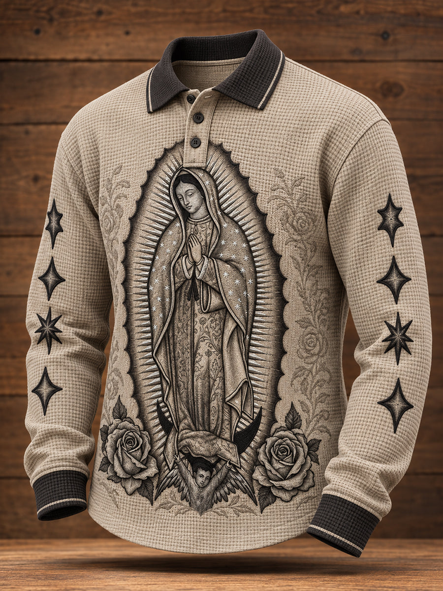 Hombres México Nuestra Señora de Guadalupe Día Fe Arte Impreso Waffle Casual Tops