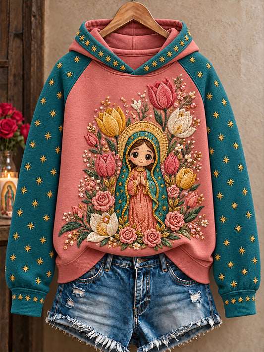 Sudadera con capucha estampada con diseño religioso para mujeres, Día de Nuestra Señora de Guadalupe, México