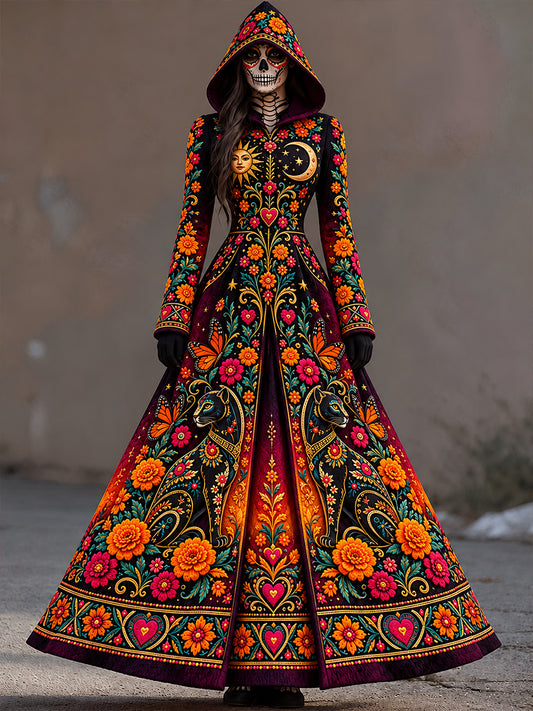 Vestido estampado de Día de Muertos mexicano para mujer