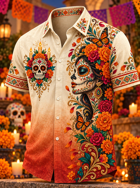 Camisa de manga corta con estampado de arte de México para hombre