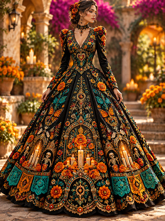 Vestido estampado de Día de Muertos mexicano para mujer
