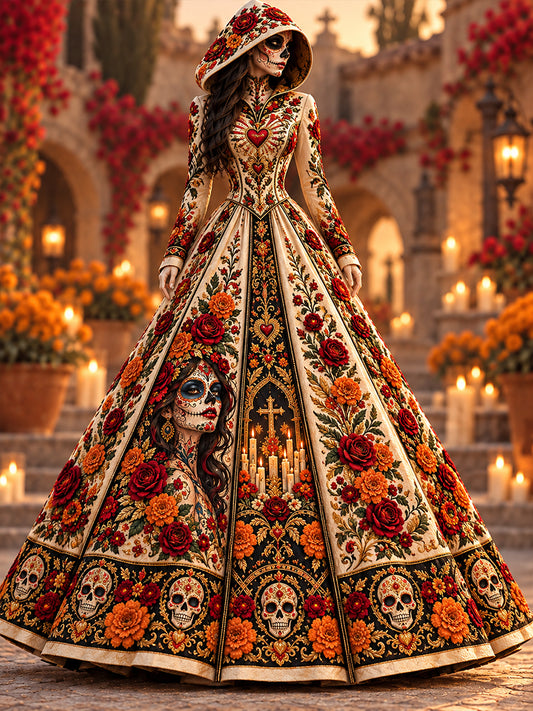 Vestido estampado de Día de Muertos mexicano para mujer