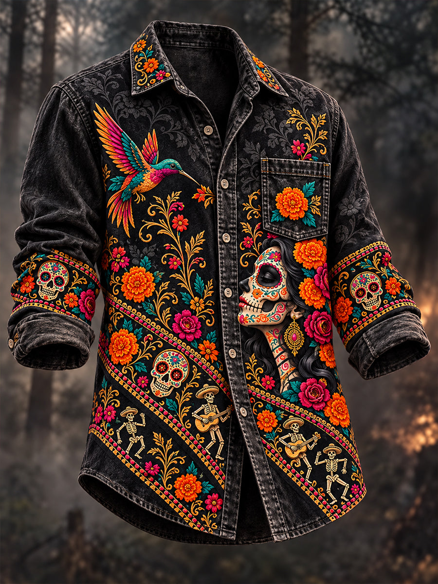 Camisa de waffle para hombre con diseño del Día de los Muertos de México