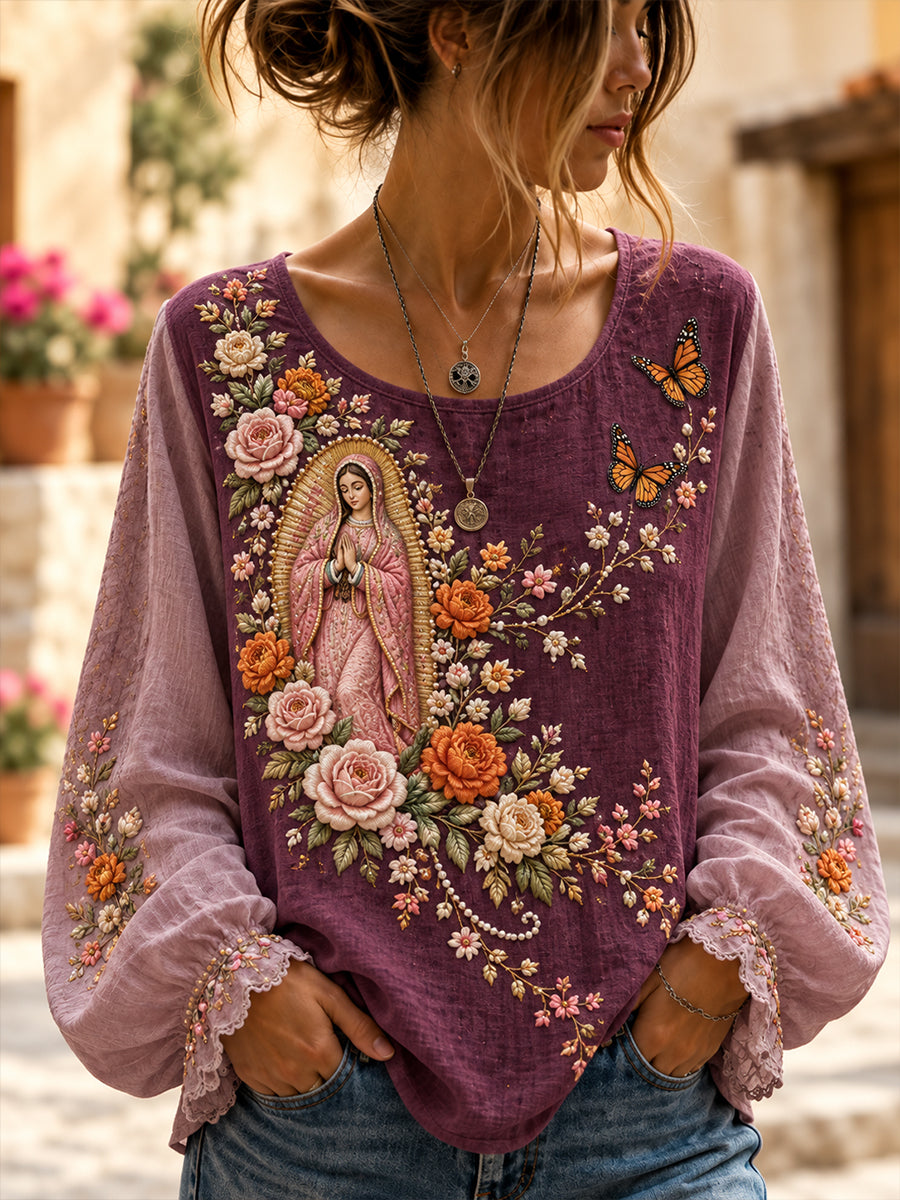 Camisa de lino de algodón del Día de Muertos de México para mujer