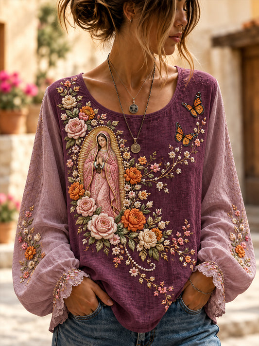 Camisa de lino de algodón del Día de Muertos de México para mujer
