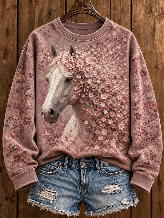 Mujer Vintage Western Syle caballos amante impreso sudadera