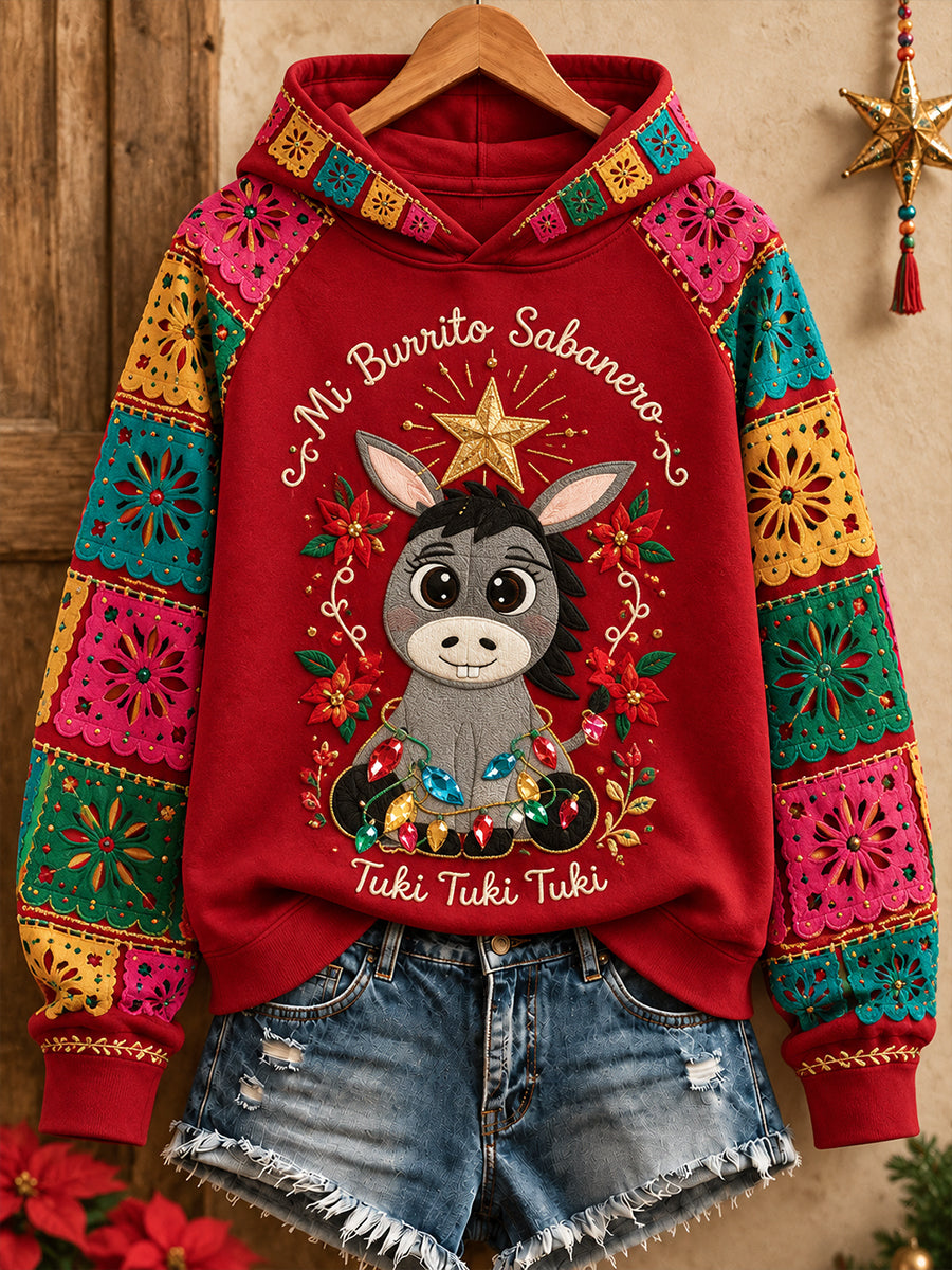 Sudadera con capucha estampada Feliz Navidad de México para mujer