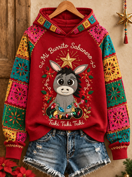 Sudadera con capucha estampada Feliz Navidad de México para mujer