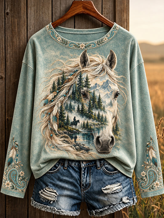 Camiseta estampada amante de caballos de estilo occidental vintage para mujer