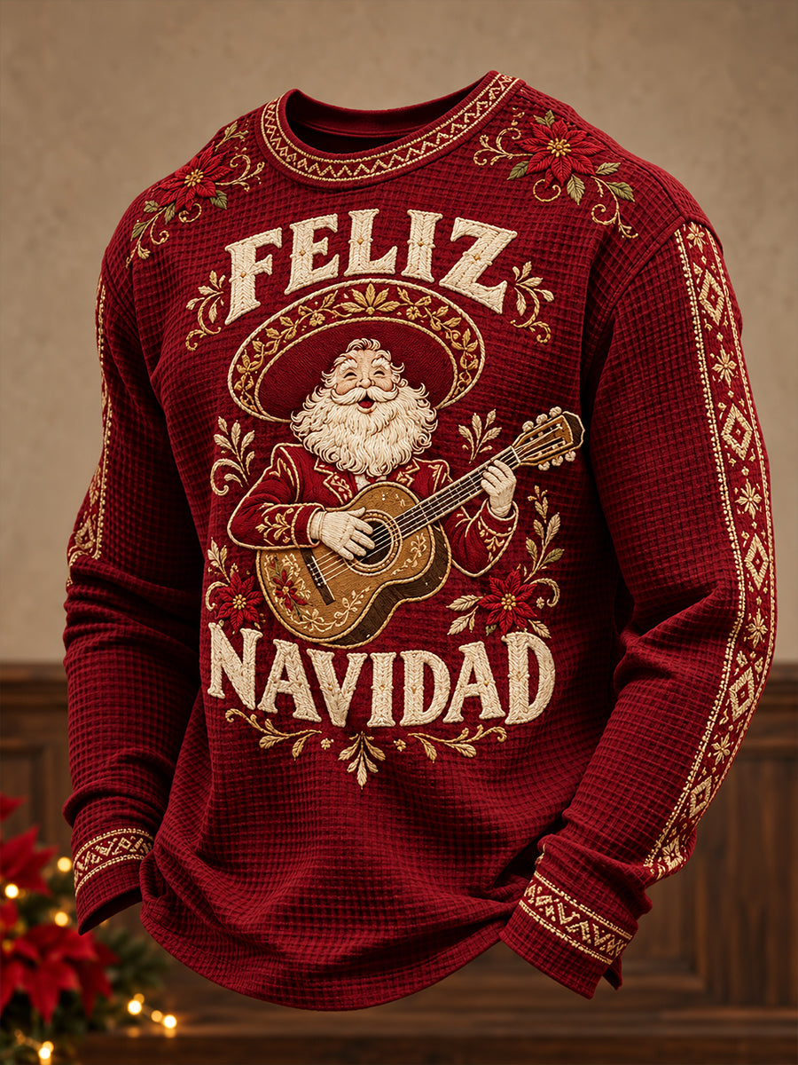 Hombres México Navidad Feliz Impreso Waffle Sudadera