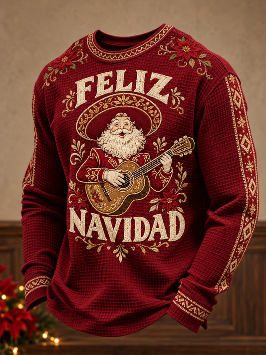 Hombres México Navidad Feliz Impreso Waffle Sudadera