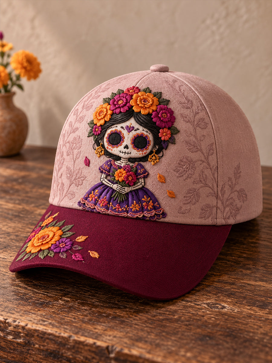 Gorro unisex con estampado floral del Día de los Muertos de México