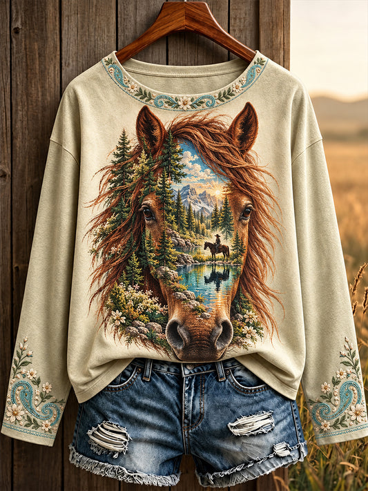 Camiseta estampada para mujer, estilo vaquero vintage, con diseño de caballos para amantes de los animales