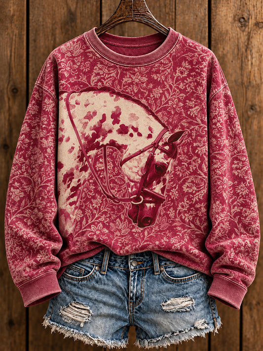 Sudadera vintage de estilo vaquero para mujer con estampado de amantes de los caballos
