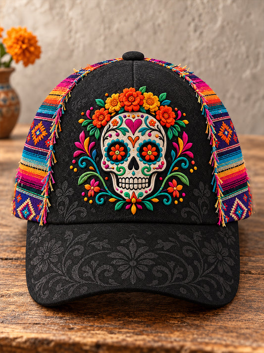 Gorro unisex con estampado floral del Día de los Muertos de México
