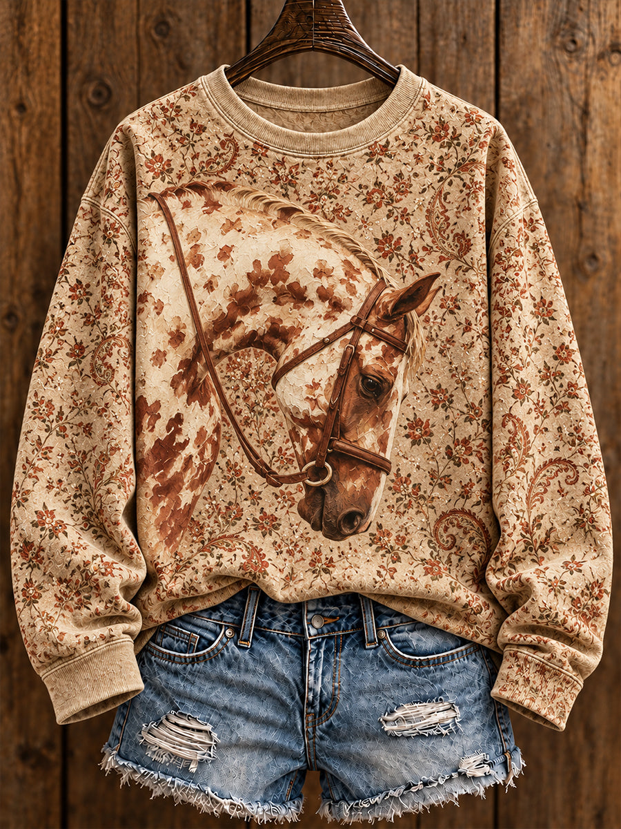 Sudadera vintage de estilo vaquero para mujer con estampado de amantes de los caballos