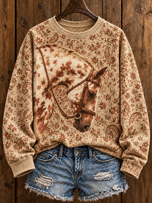 Sudadera vintage de estilo vaquero para mujer con estampado de amantes de los caballos
