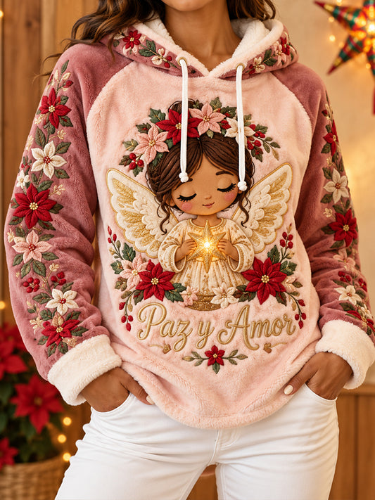 Mujer México Navidad Feliz Impreso Flannel Hoodie