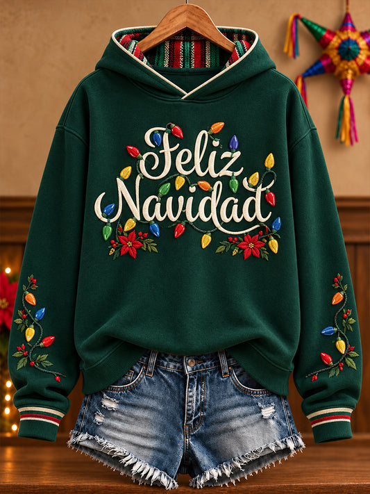 Sudadera con capucha estampada Feliz Navidad de México para mujer