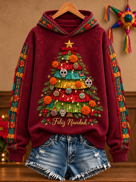 Sudadera con capucha estampada Feliz Navidad de México para mujer