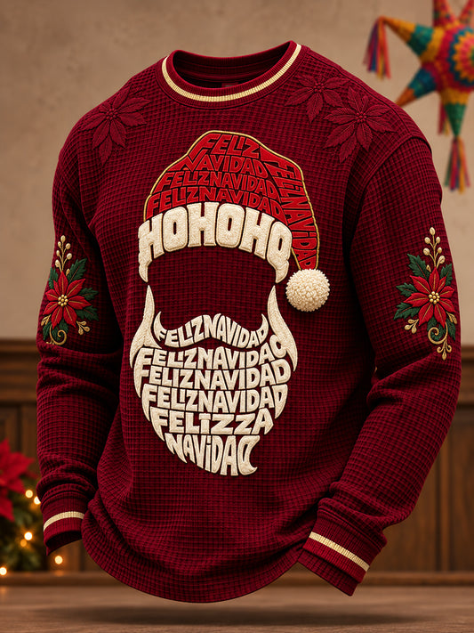 Sudadera de waffle estampada con "Feliz Navidad" para hombre, diseño mexicano