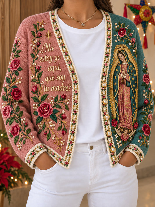 Cárdigan estampado con diseño floral para el Día de Nuestra Señora de Guadalupe en México, para mujer