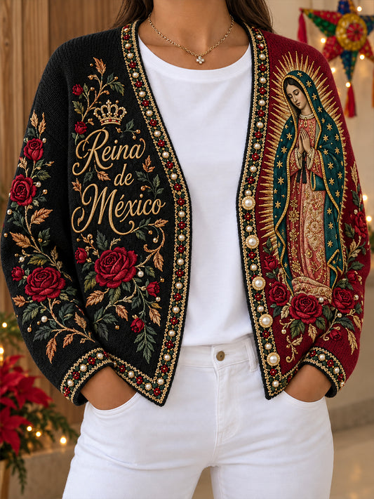 México de las mujeres Nuestra Señora de Guadalupe Día Arte Floral Impreso Cardigan