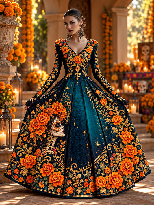 Vestido de mujer con estampado del Día de los Muertos de México