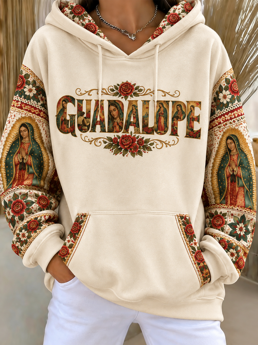 Fiesta de la mujer de Nuestra Señora de Guadalupe arte impreso sudadera con capucha