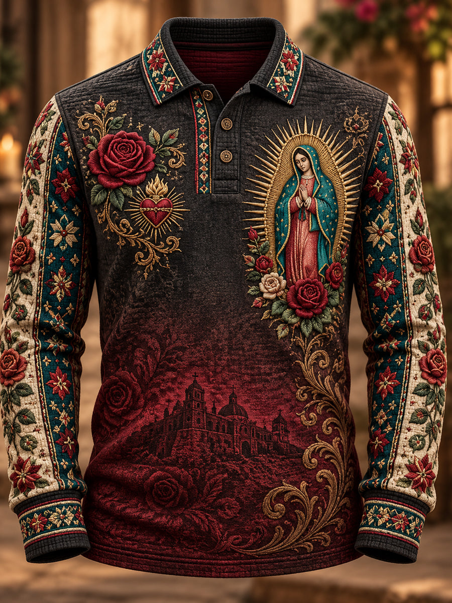 Camisa de manga larga para hombre con motivo de la Fiesta de Nuestra Señora de Guadalupe, México