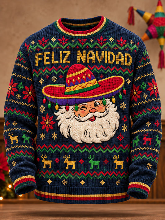 Suéter navideño para hombre de México con estampado de "Feliz Navidad"