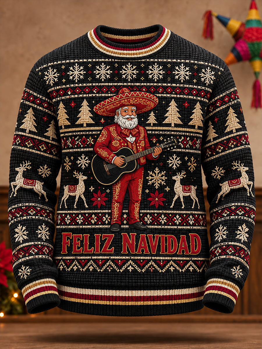 Suéter navideño para hombre de México con estampado de "Feliz Navidad"