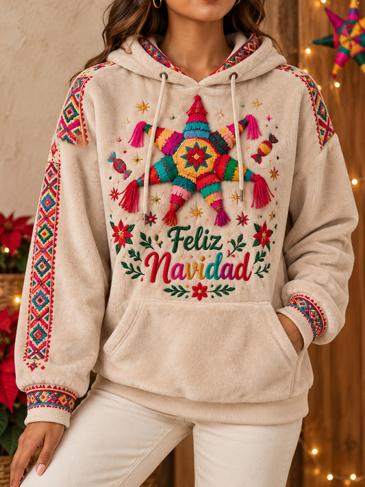 Mujer México Navidad Feliz Impreso Hoddie