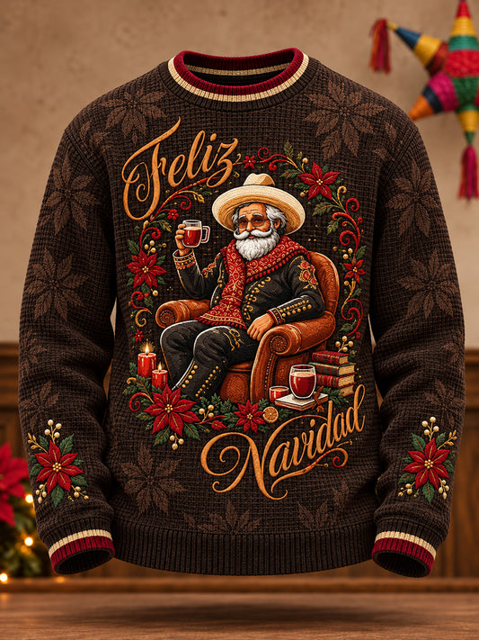 Sudadera de waffle estampada con "Feliz Navidad" para hombre, diseño mexicano