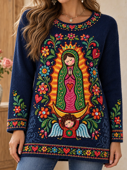 Suéter estampado con diseño de la Virgen de Guadalupe para el Día de la Virgen de Guadalupe en México, para mujer