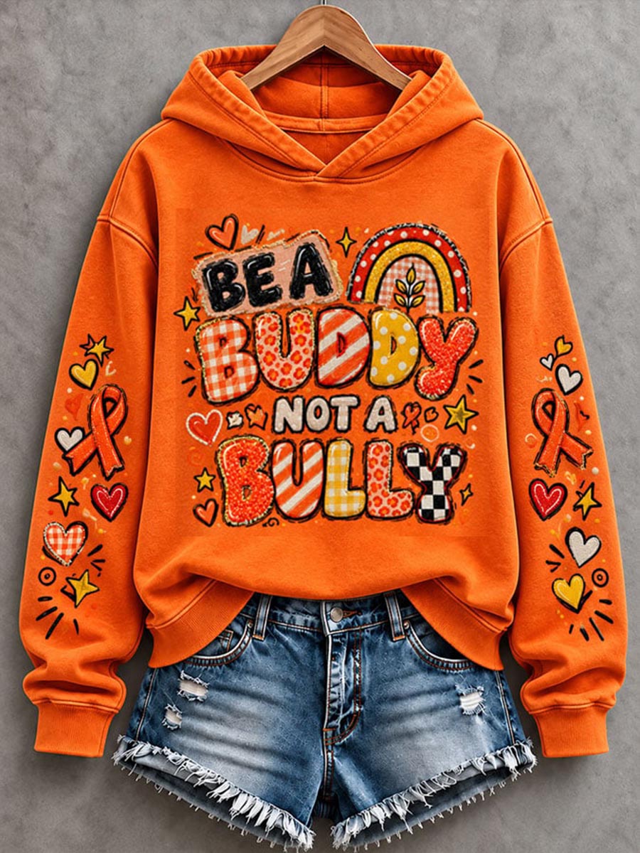 Sudadera con capucha estampada contra el acoso para mujer