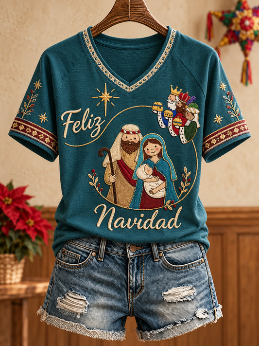 Camiseta México Navidad Feliz Navidad Art Printed para mujer