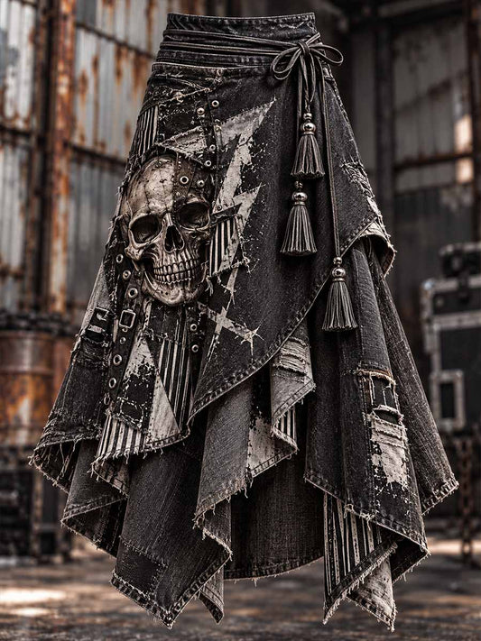 Falda con estampado de cráneo Rock apenado vintage para mujer