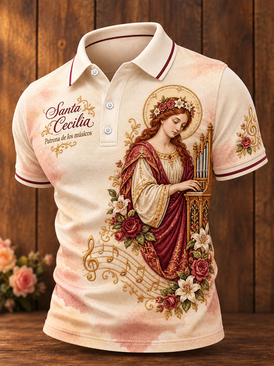 Tops casuales con estampado Virgen de Santa Cecilia de México para hombre